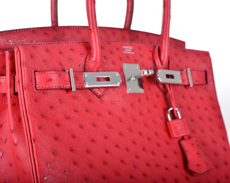 RARE LUCKY RED HERMES BIRKIN BAG 30cm ROUGE VIF OSTRICH at 1stdibs  