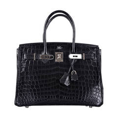 LOVE THIS HERMES BIRKIN BAG 30cm MATTE BLACK CROCODILE PALLADIUM HARDWARE