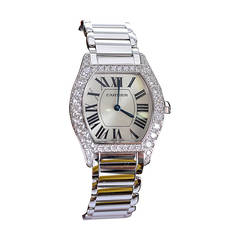 Cartier Lady's White Gold and Diamond Tortue Wristwatch with Bracelet