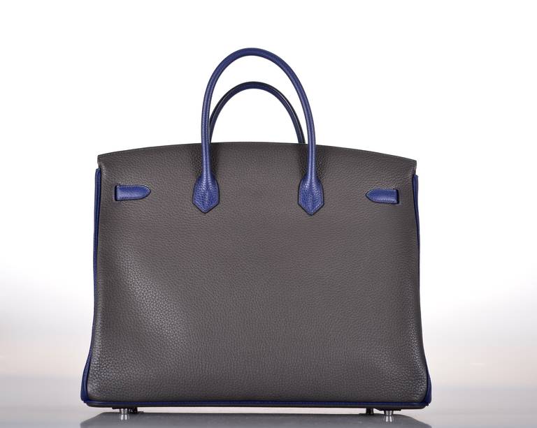 HERMES BIRKIN BAG 40cm 2 TONE SPECIAL ORDER GRAPHITE & SAPPHIRE JaneFinds In New Condition In NYC Tri-State/Miami, NY