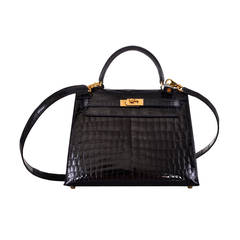 SUPER RARE INCREDIBLE HERMES KELLY BAG 25cm BLACK NILO CROCODILE GOLD HARDWARE