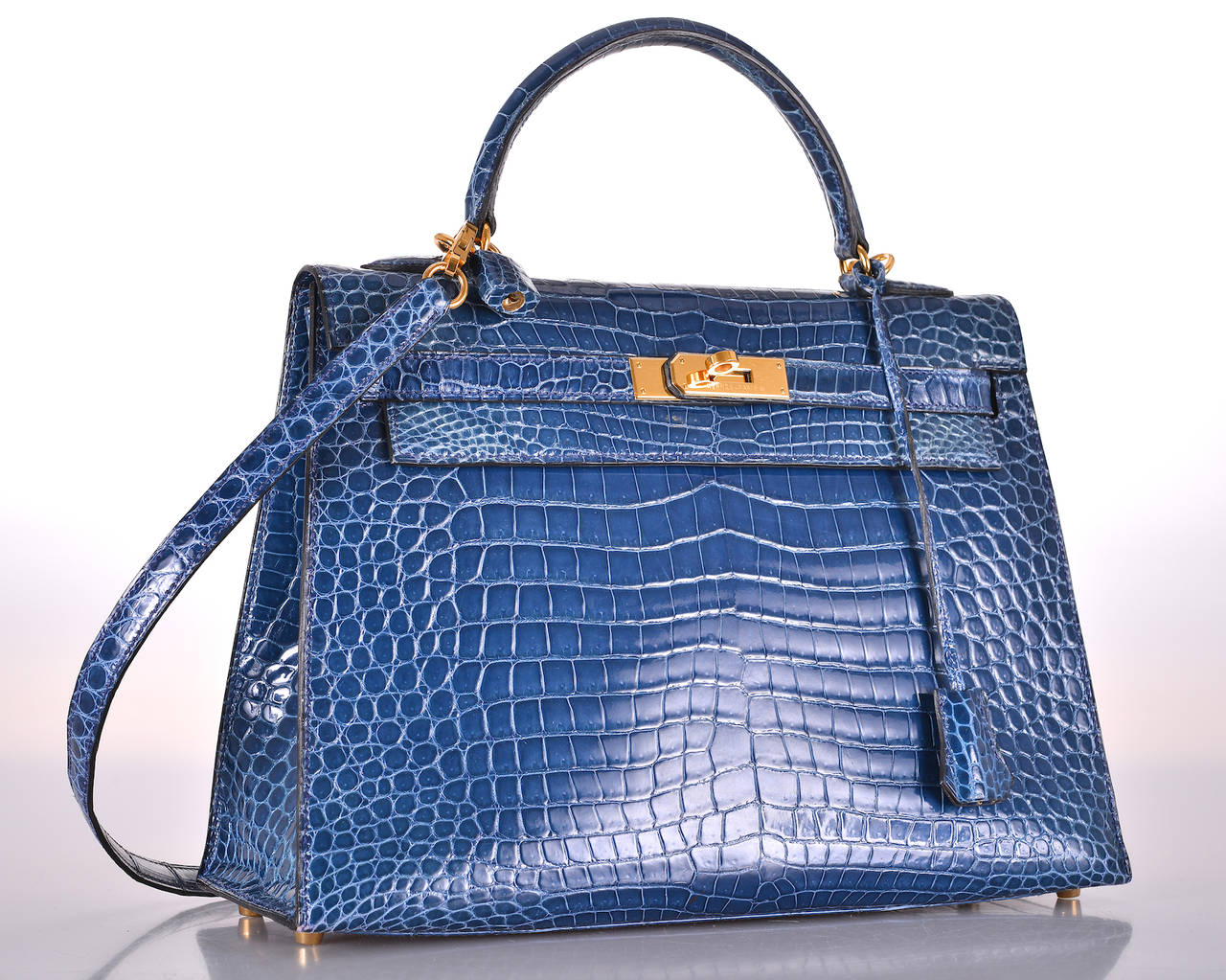 Women's HERMES KELLY BAG 32cm BLUE ROI POROSUS CROCODILE GOLD HARDWARE