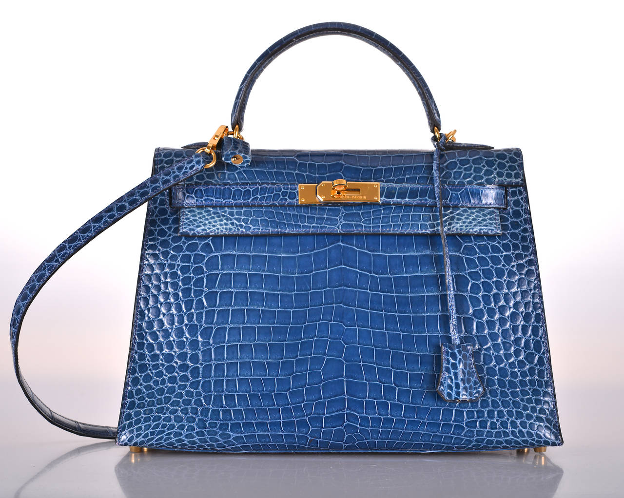 HERMES KELLY BAG 32cm BLUE ROI POROSUS CROCODILE GOLD HARDWARE 1