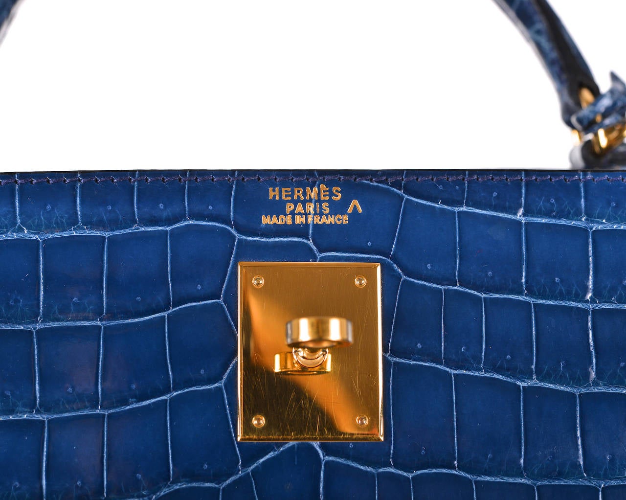 HERMES KELLY BAG 32cm BLUE ROI POROSUS CROCODILE GOLD HARDWARE 4