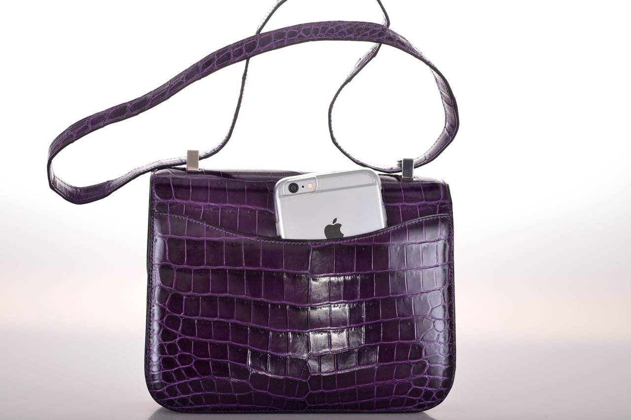 HERMES CONSTANCE AMETHYST NILO CROCODILE BAG 24cm 2DIE In New Condition In NYC Tri-State/Miami, NY
