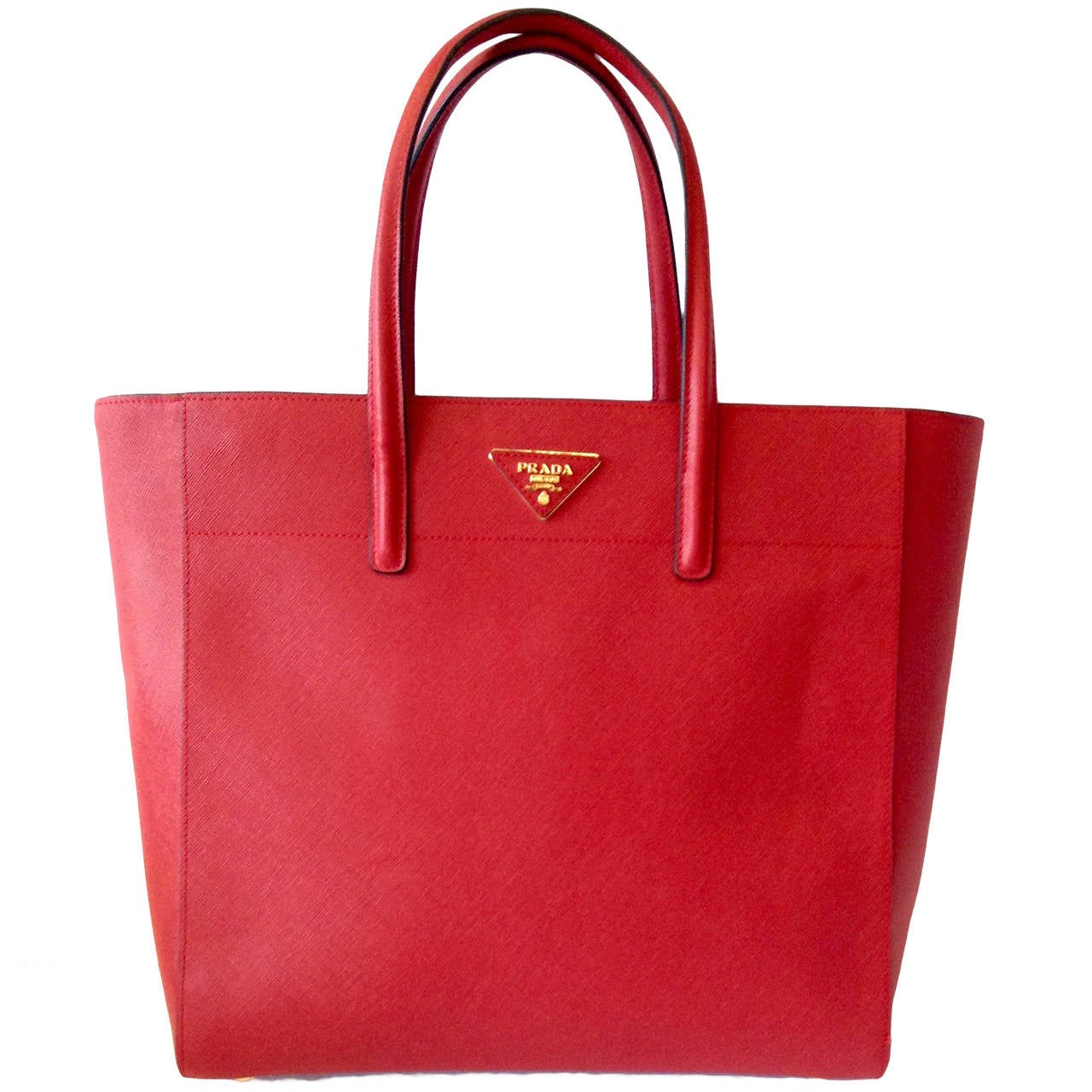 2013 PRADA Saffiano Trapeze tote bag in Lipstick Red GHW $1800 For Sale