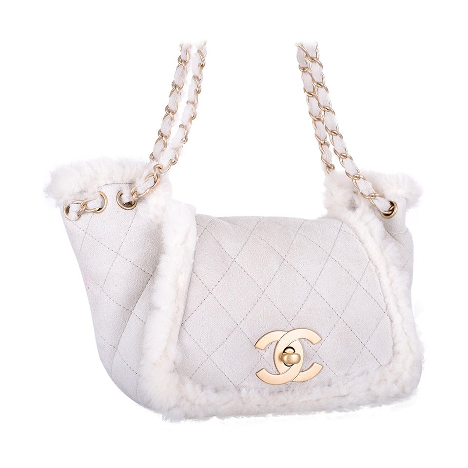 CHANEL RUNWAY Bag LIMITED EDITION SHEARLING GOLD HARDWARE JaneFinds For Sale