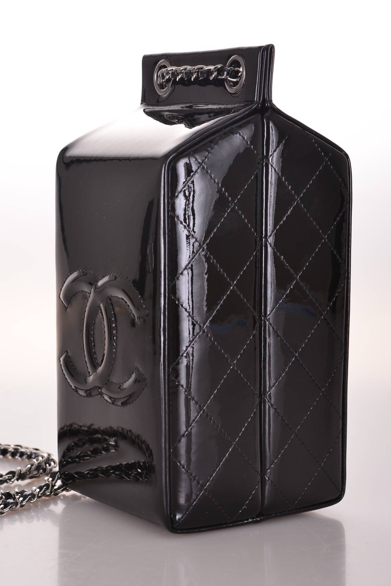 LIMITED EDITION RUNWAY Chanel MILK BOTTLE BLACK PATENT LEATHER CLASSIC 1