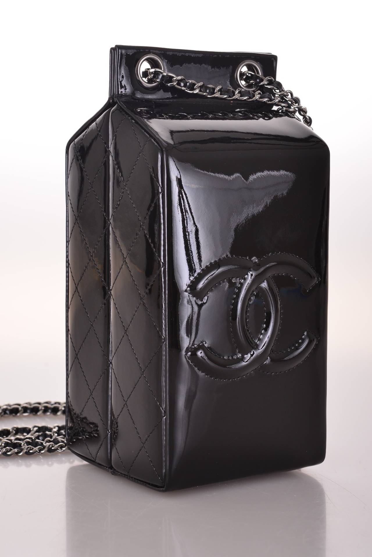 LIMITED EDITION RUNWAY Chanel MILK BOTTLE BLACK PATENT LEATHER CLASSIC 2
