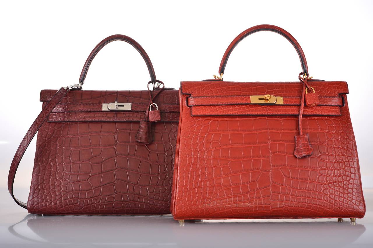 NEW RED COLOR ONLY ON JF! HERMES KELLY BAG 35cm BOURGOGNE ALLIGATOR 1