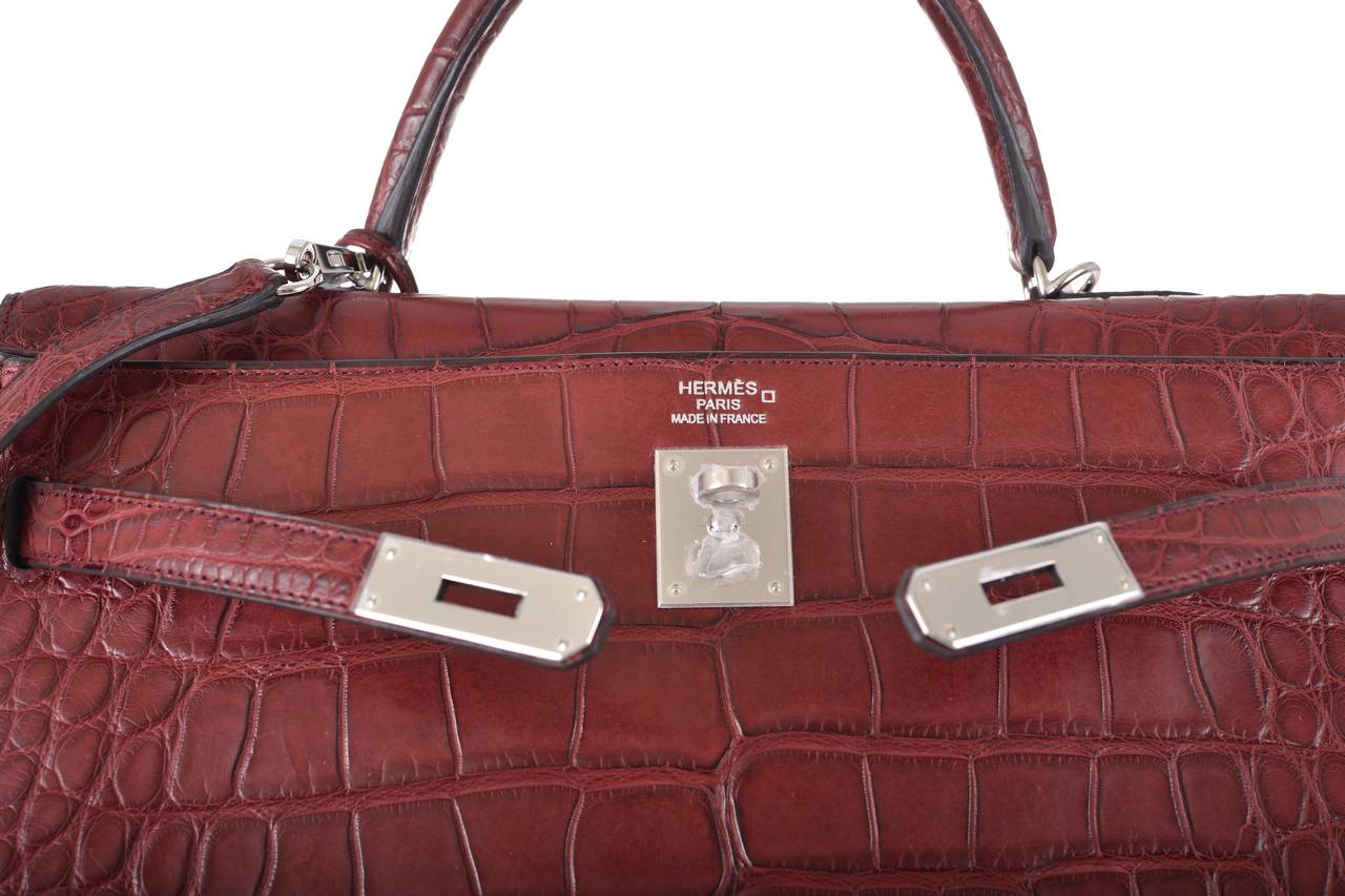 NEW RED COLOR ONLY ON JF! HERMES KELLY BAG 35cm BOURGOGNE ALLIGATOR 5