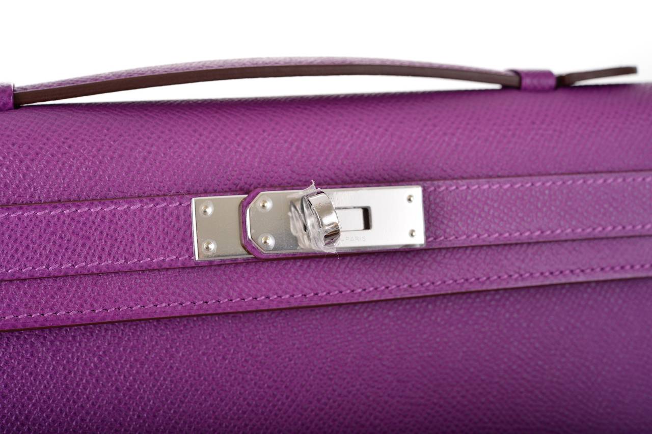 Purple HERMES KELLY ANEMONE BAG KELLY CUT CLUTCH POCHETTE PALLADIUM HARDWARE JaneFinds For Sale