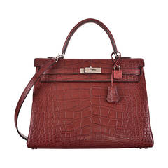 NEW RED COLOR ONLY ON JF! HERMES KELLY BAG 35cm BOURGOGNE ALLIGATOR