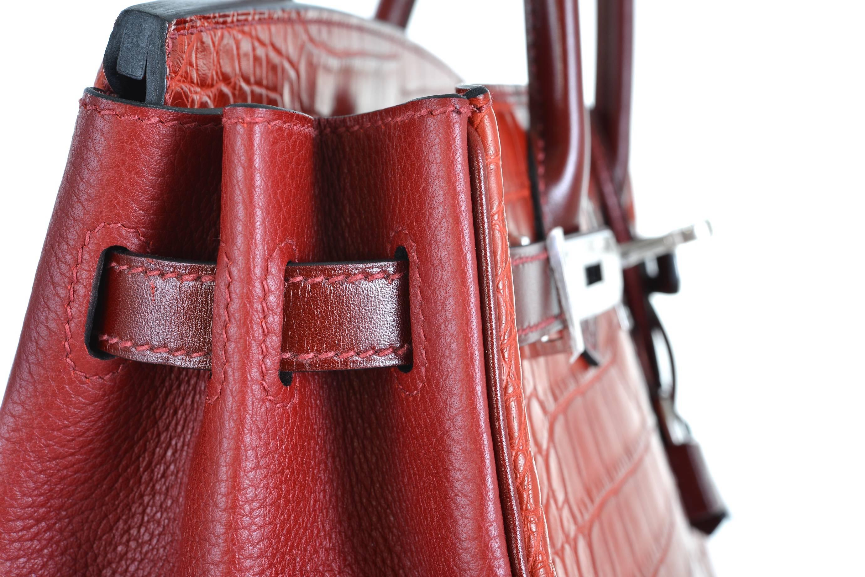 HERMES BIRKIN BAG 30CM ROUGE H MATTE ALLIGATOR WITH LEATHER MIX JaneFinds 4