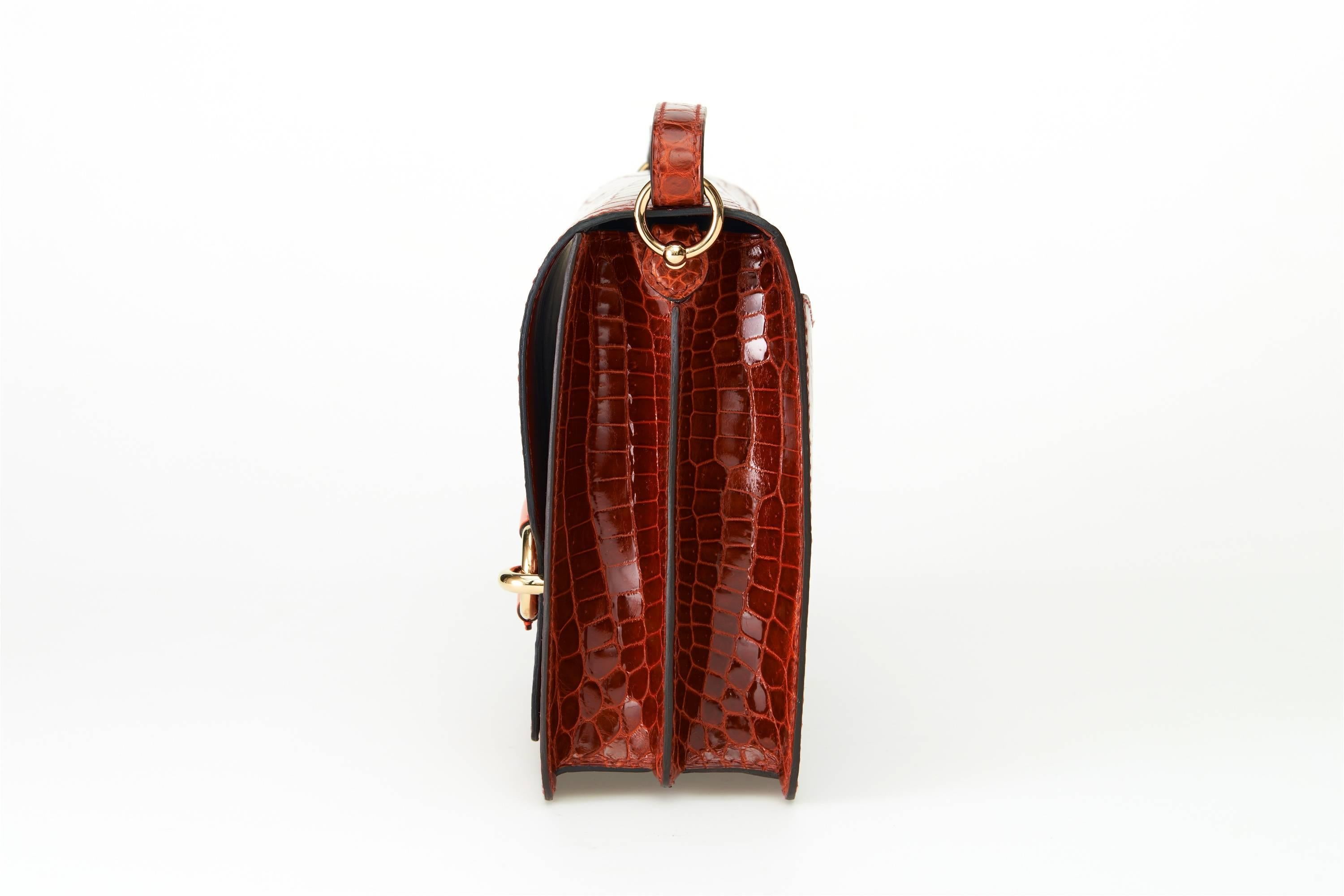 HERMES ROULIS BAG SHINY ROUGE H NILO CROCODILE W PERMABRASS HARDWARE JaneFinds 4