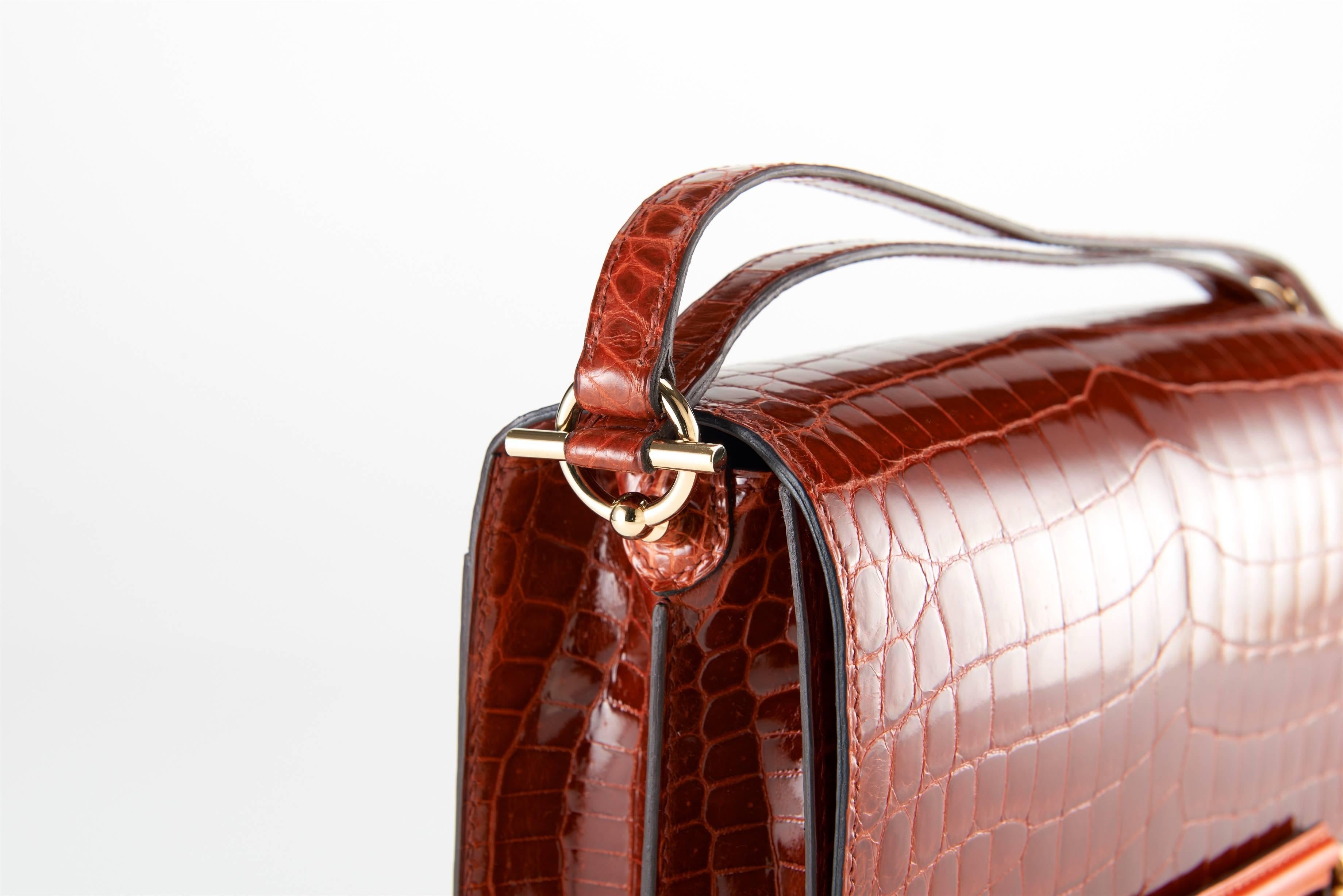 HERMES ROULIS BAG SHINY ROUGE H NILO CROCODILE W PERMABRASS HARDWARE JaneFinds 1