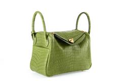 HERMES LINDY 30CM MATTE PELOUSE GREEN NILO CROCODILE GOLD HARDWARE JaneFinds