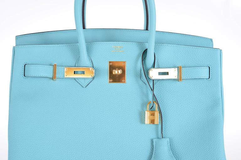 HERMES BIRKIN BAG BLEU ATOLL TOGO TIFFANY BLUE GOLD HARDWARE JaneFinds at  1stDibs