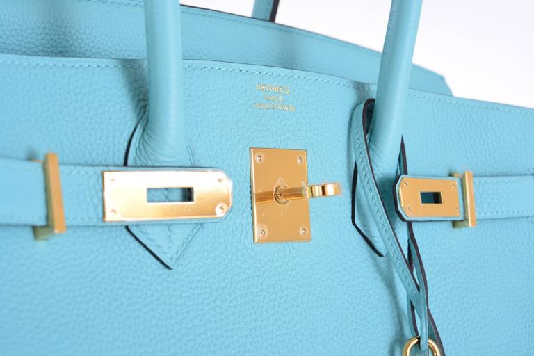 Hermes Birkin Handbag Bleu Atoll Togo with Gold Hardware 30 Blue