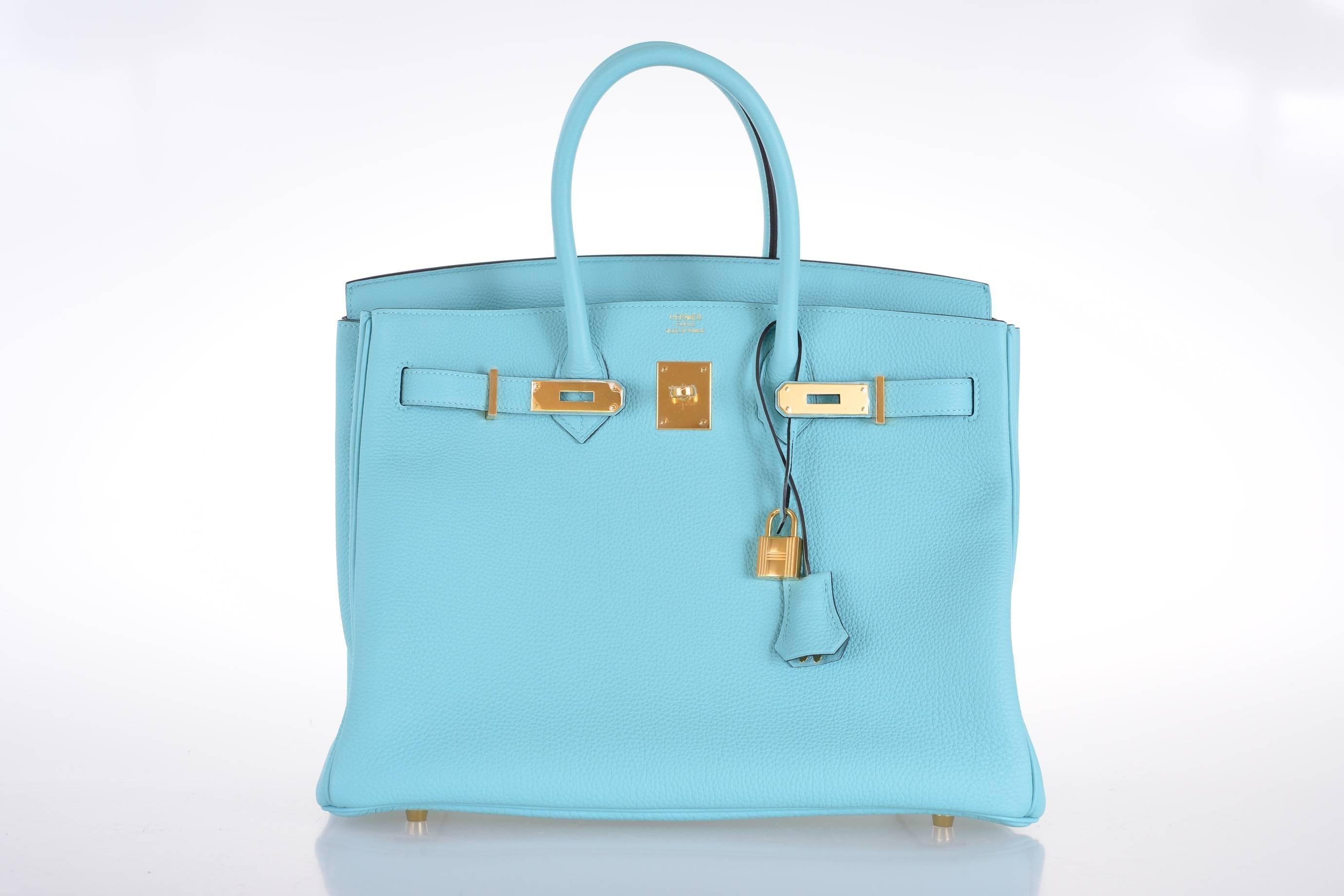 HERMES BIRKIN BAG BLEU ATOLL TOGO TIFFANY BLUE GOLD HARDWARE JaneFinds 1