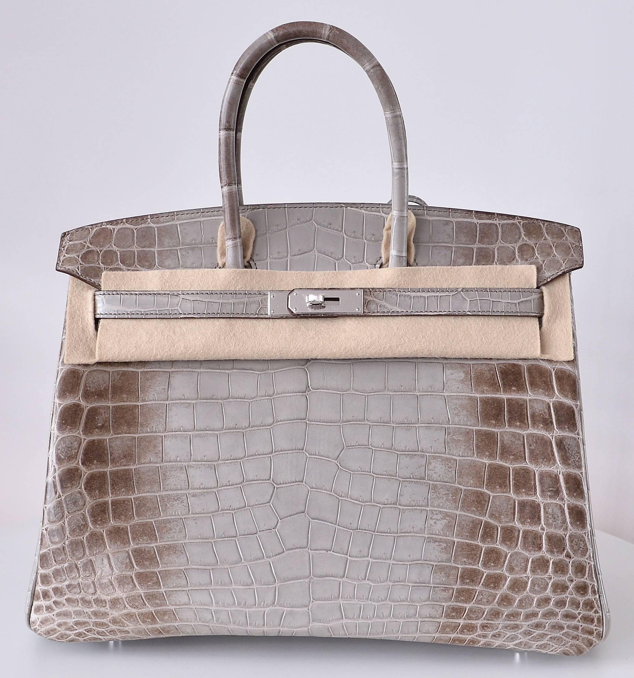 HERMES BIRKIN BAG 35cm HIMALAYAN GRIS CENDRE GREY CROCODILE NILOTICUS JaneFinds In New Condition In NYC Tri-State/Miami, NY