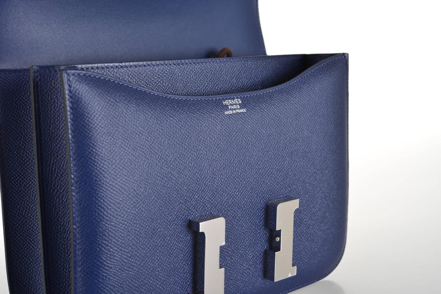 HERMES CONSTANCE BAG 24CM DOUBLE GUSSET SAPPHIRE EPSOM LEATHER ...  