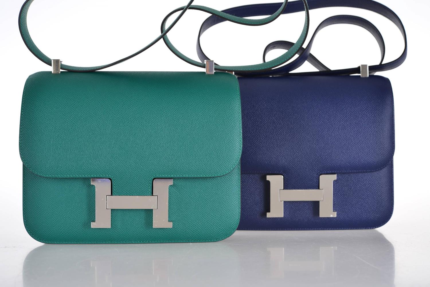 HERMES CONSTANCE BAG 24CM DOUBLE GUSSET SAPPHIRE EPSOM LEATHER ...