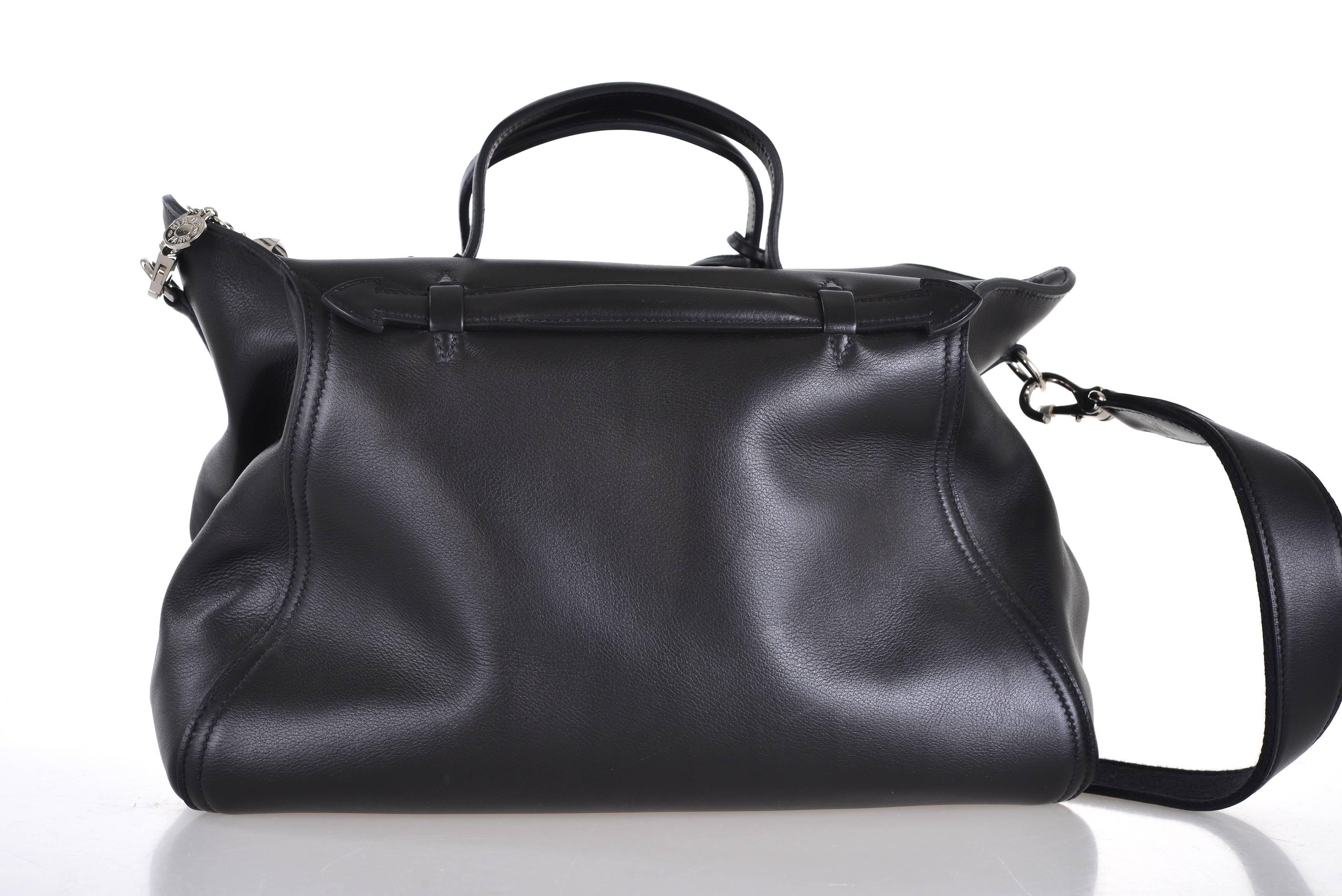 HERMES OXER BAG 35CM BLACK EVERGRAIN LEATHER JaneFinds In Excellent Condition For Sale In NYC Tri-State/Miami, NY