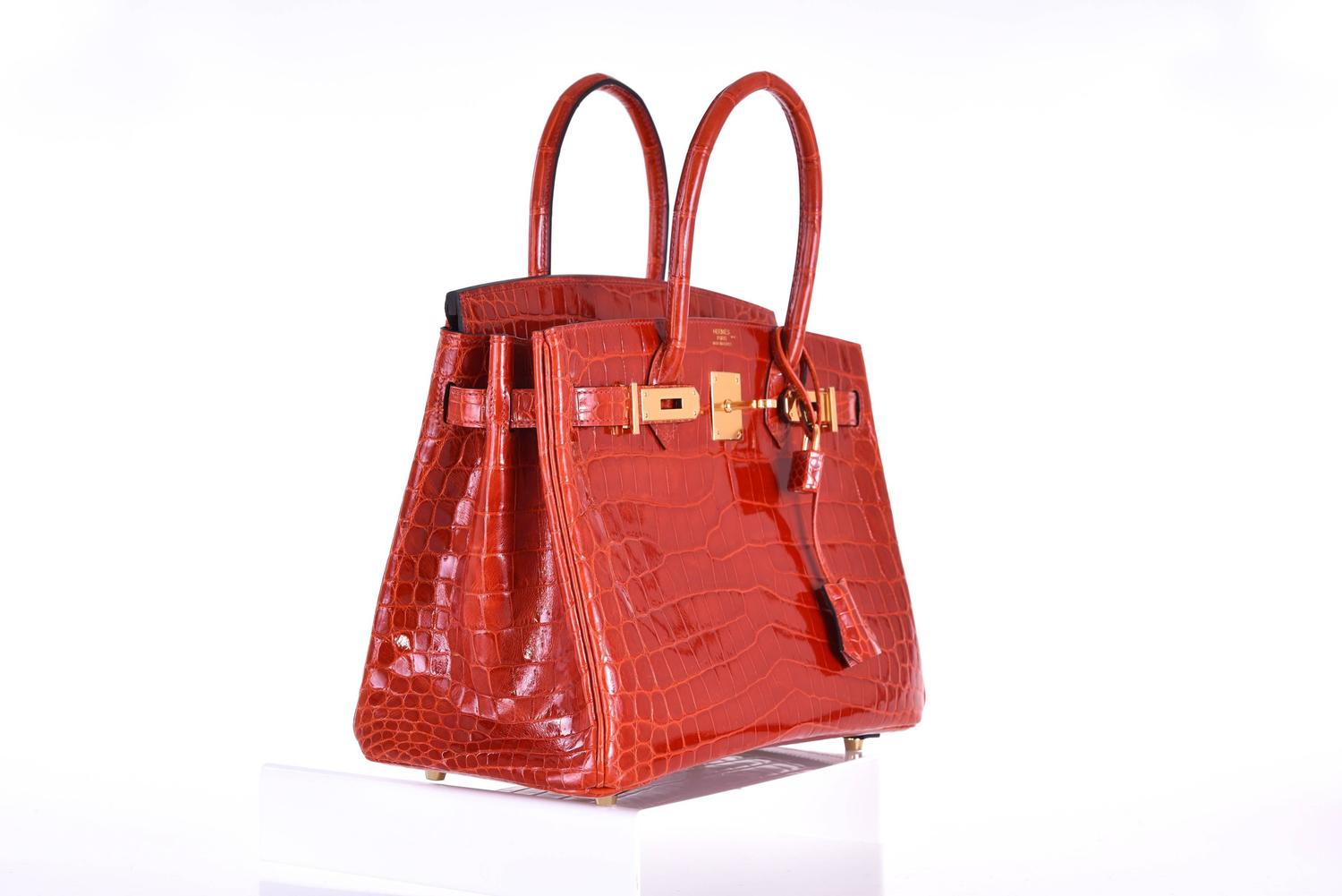 HERMES BIRKIN BAG 30cm NILOTICUS SANGUINE CROCODILE GOLD HARDWARE ...