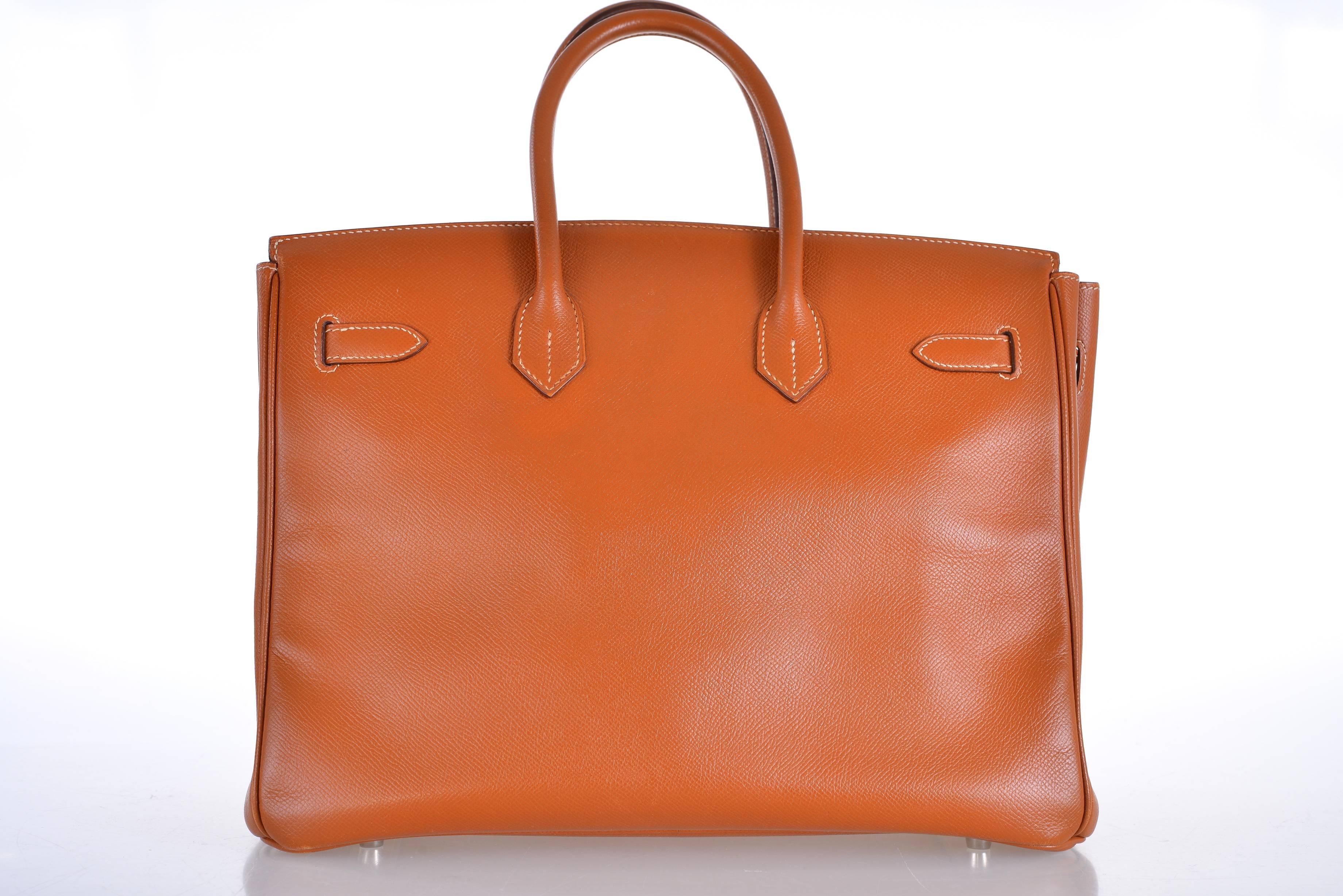 Brown Hermes Birkin Bag 35cm Gold with Palladium Hardware Epsom Leather 