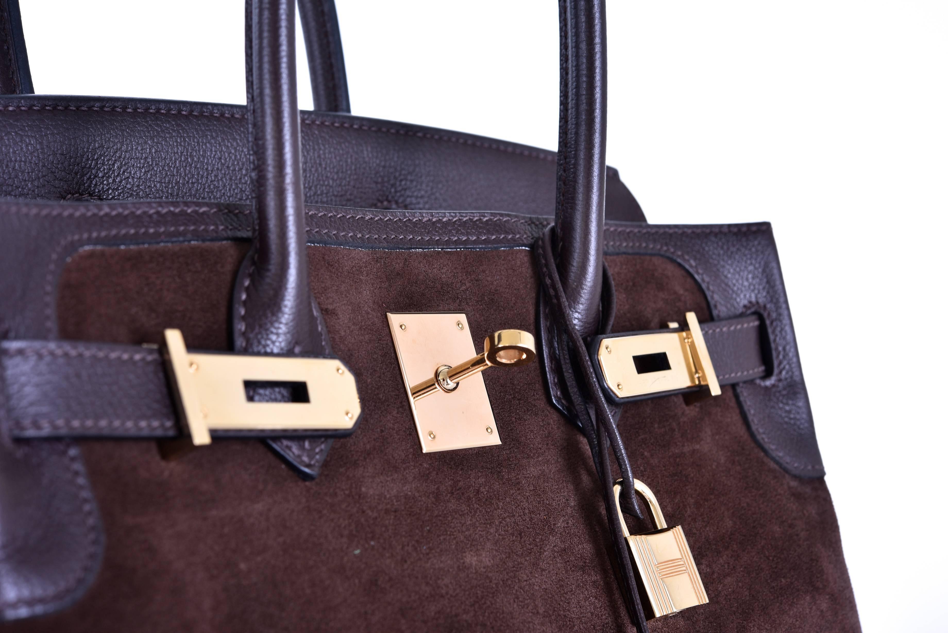 Hermès 30CM Schokoladen Veau Doblis Wildleder Birkin Tasche mit Goldbeschlägen Jane Finds im Zustand „Hervorragend“ in NYC Tri-State/Miami, NY