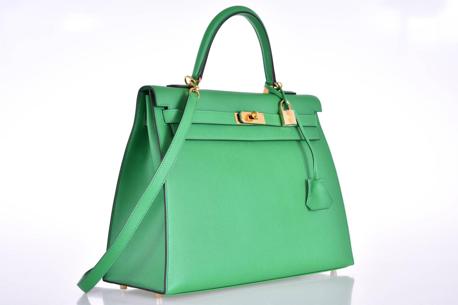 HERMES KELLY BAG 35CM BAMBOO BAMBOU GREEN EPSOM GOLD HARDWARE ...  