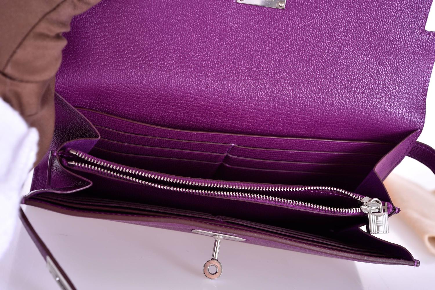 hermes bag for sale - NEW HERMES KELLY LONGUE WALLET ANEMONE / CLUTCH CHEVRE LEATHER ...