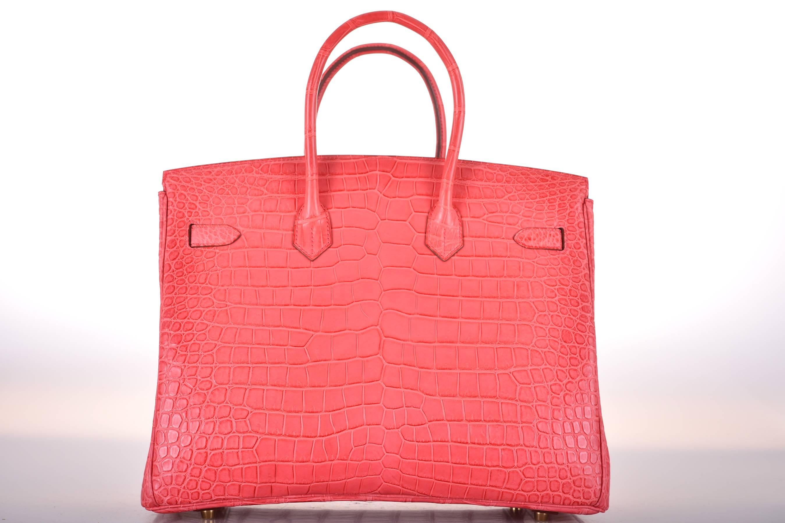 HERMES BIRKIN BAG 35CM MATTE PINK CROCODILE PINK BOUGENVILLE POROSUS JaneFinds In New Condition In NYC Tri-State/Miami, NY