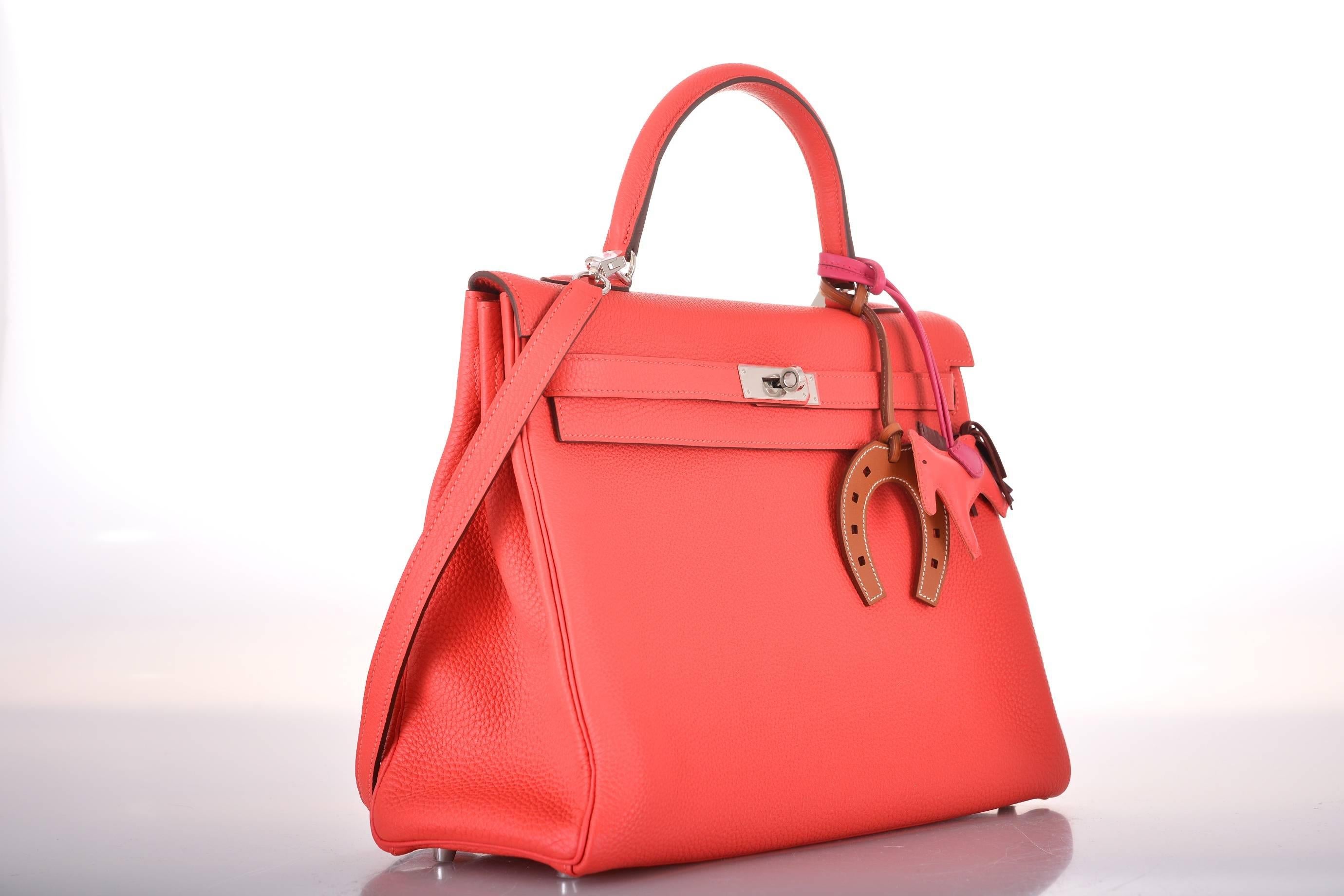 Red HERMES KELLY BAG 35cm ROUGE PIVOINE WITH PALLADIUM HARDWARE MY FAVE JaneFinds For Sale