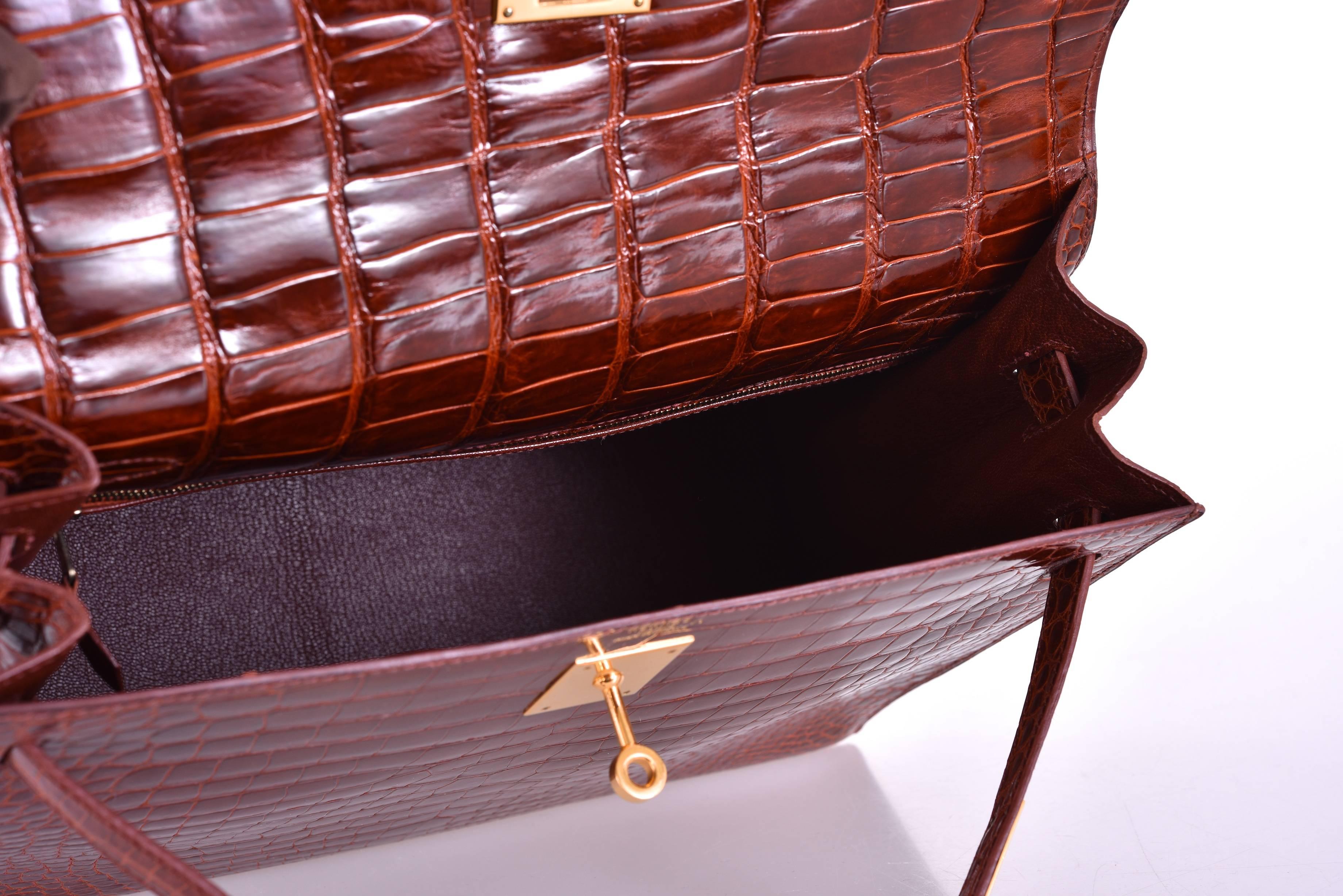 HERMES KELLY BAG 32CM MIELE POROSUS CROCODILE GOLD HARDWARE JaneFinds 5