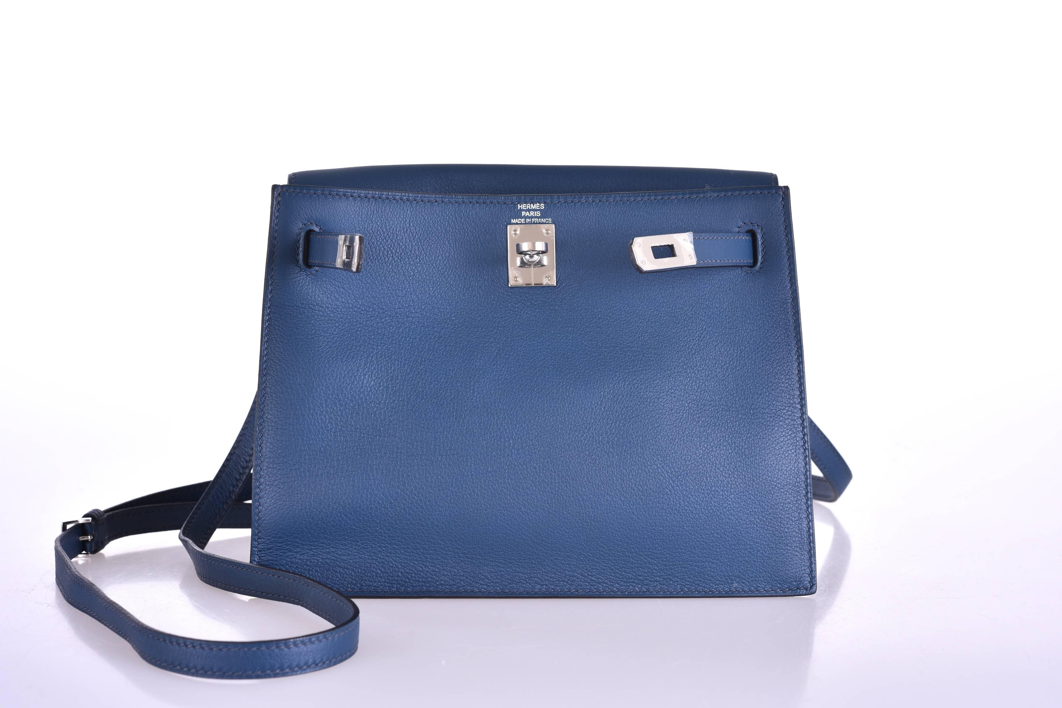 HERMES KELLY DANSE BAG BLUE DE MALTE SWIFT PALLADIUM HARDWARE JaneFinds In New Condition In NYC Tri-State/Miami, NY