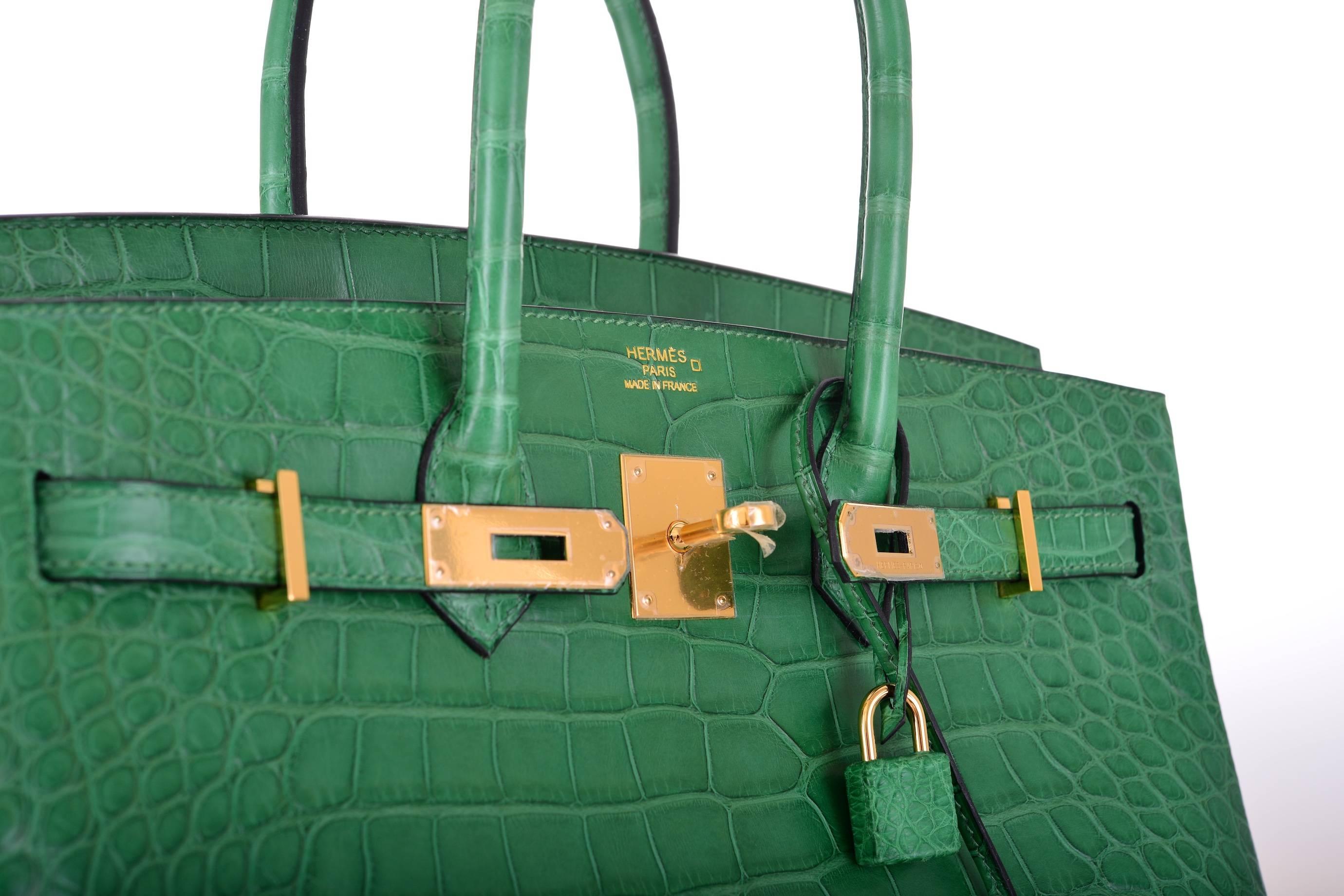 HERMES BIRKIN BAG 35CM ALLIGATOR CACTUS GOLD HARDWARE JaneFinds In New Condition In NYC Tri-State/Miami, NY