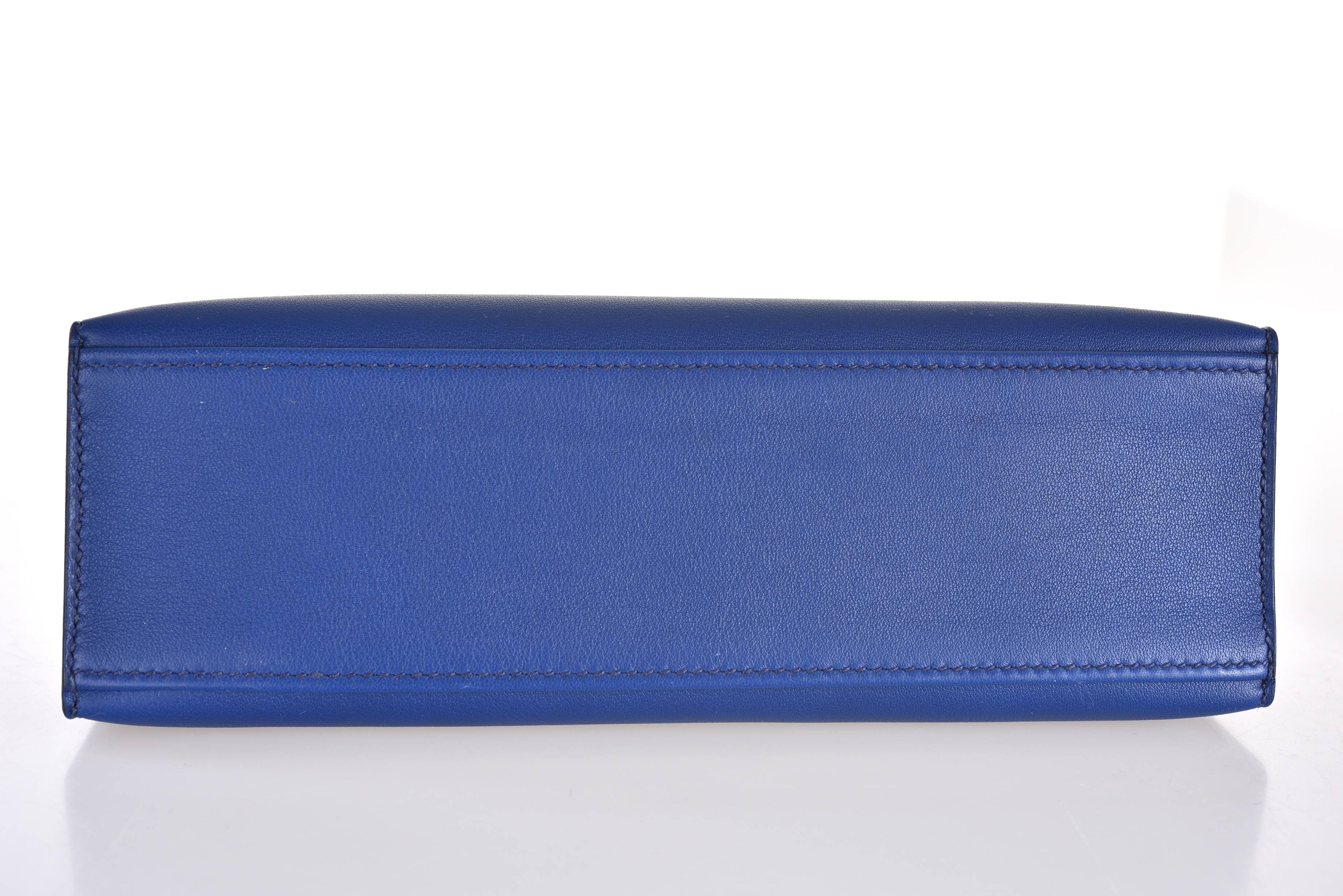 Blue Hermes Sapphire Mini Kelly Pochette Palladium Hardware JaneFinds For Sale