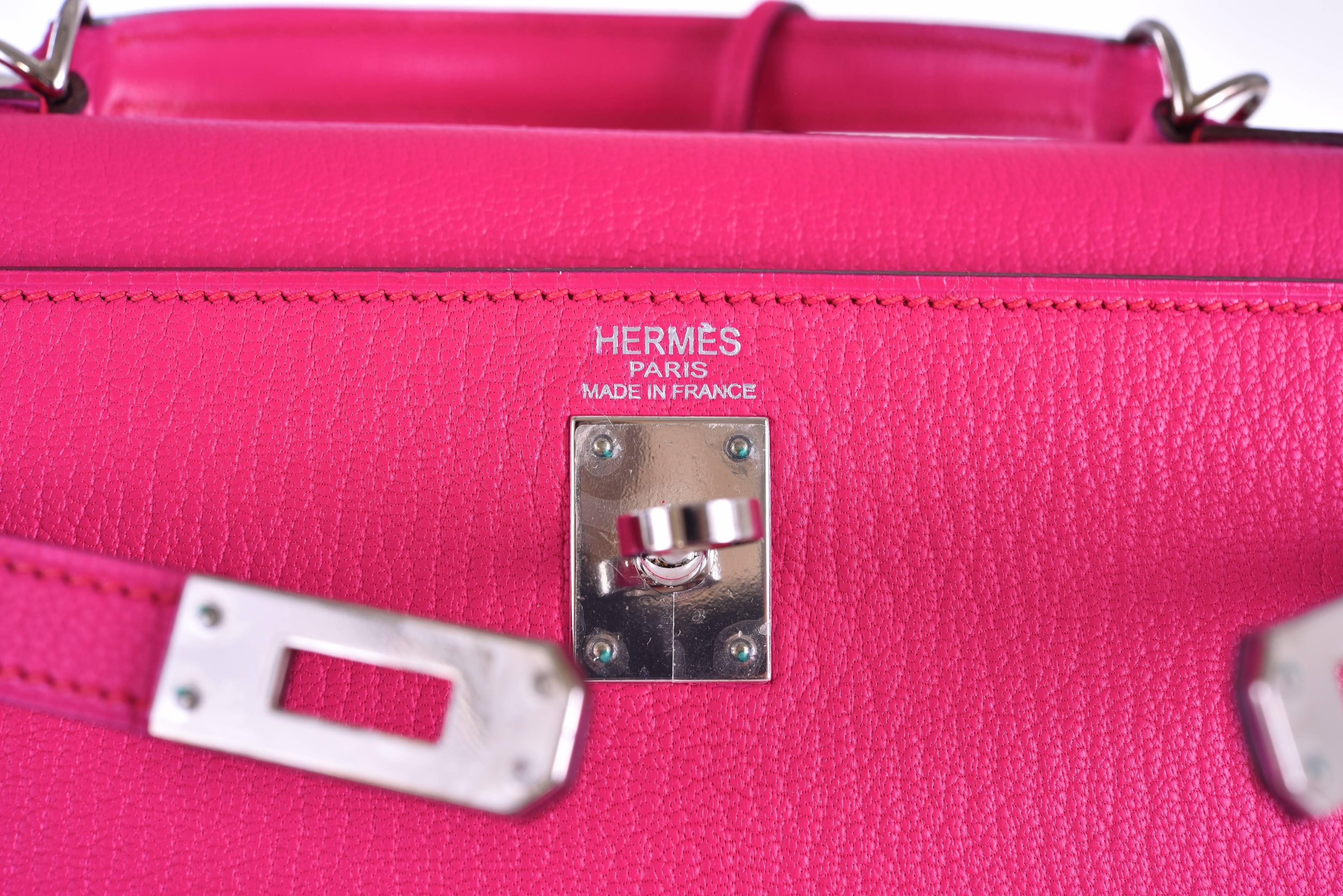 Hermes Kelly 25cm Bag Pink Fuschia Sallier Chevre Goat skin Leather JaneFinds 4