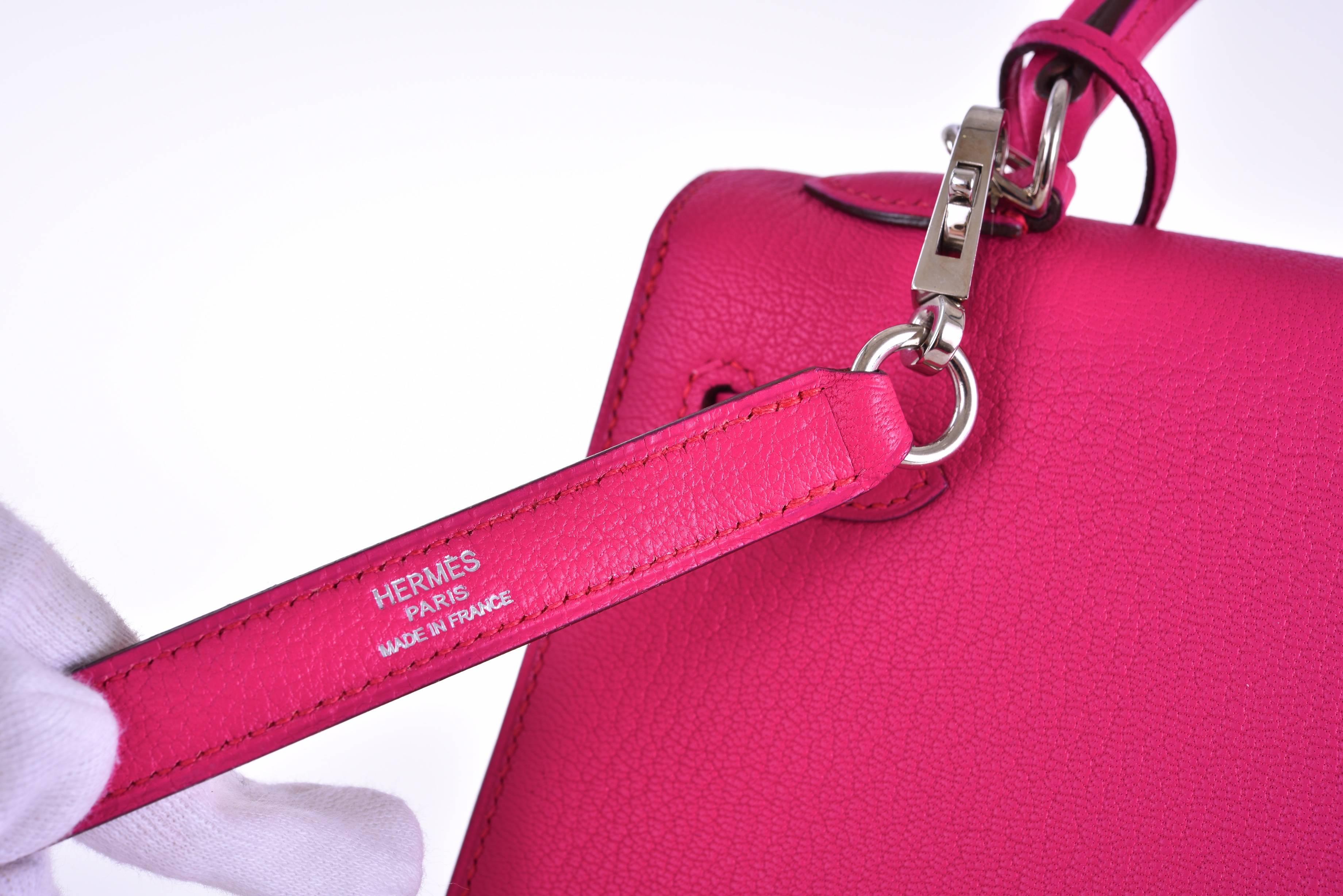 Hermes Kelly 25cm Bag Pink Fuschia Sallier Chevre Goat skin Leather JaneFinds In New Condition In NYC Tri-State/Miami, NY