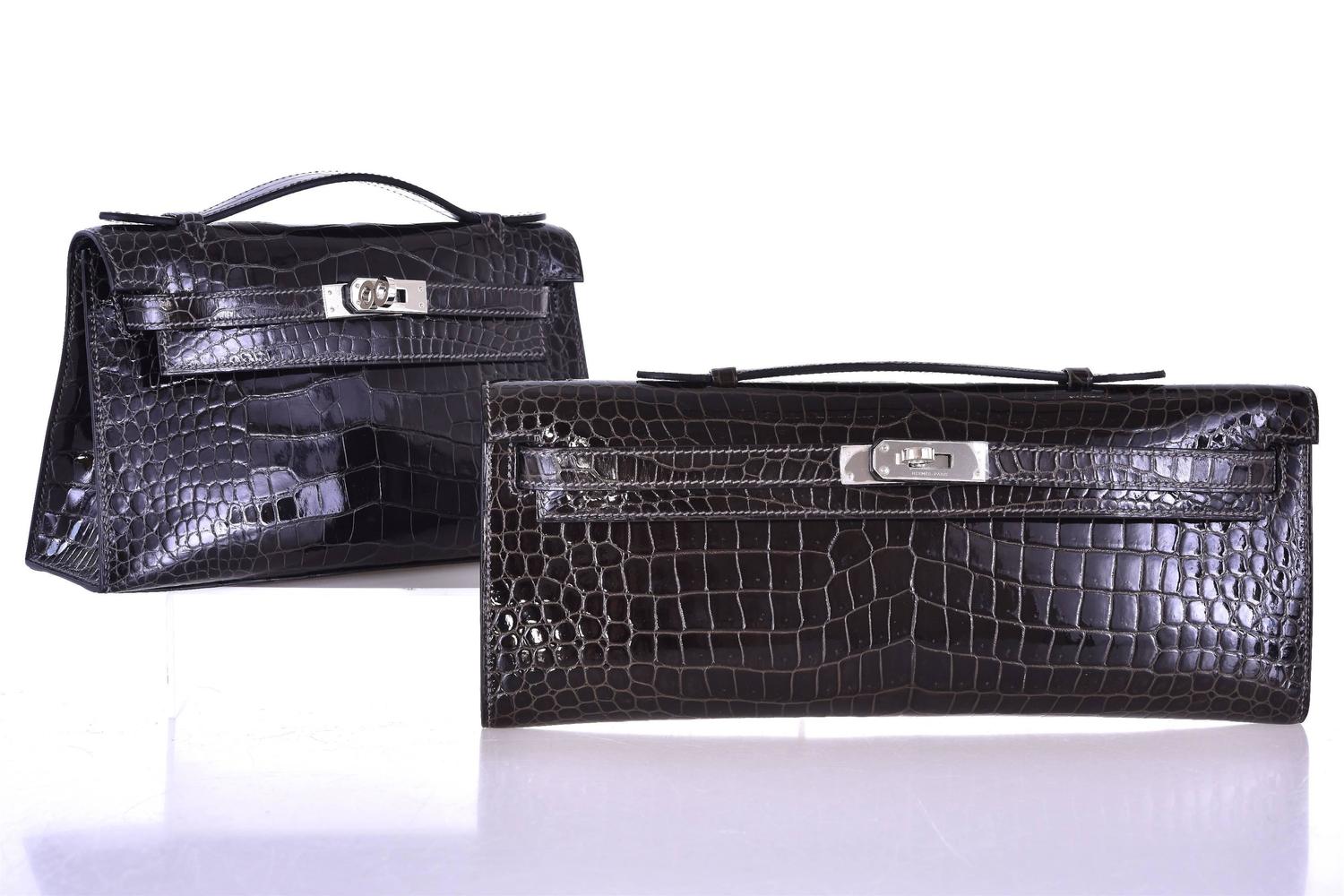 hermes rose tyrien shiny porosus crocodile kelly cut