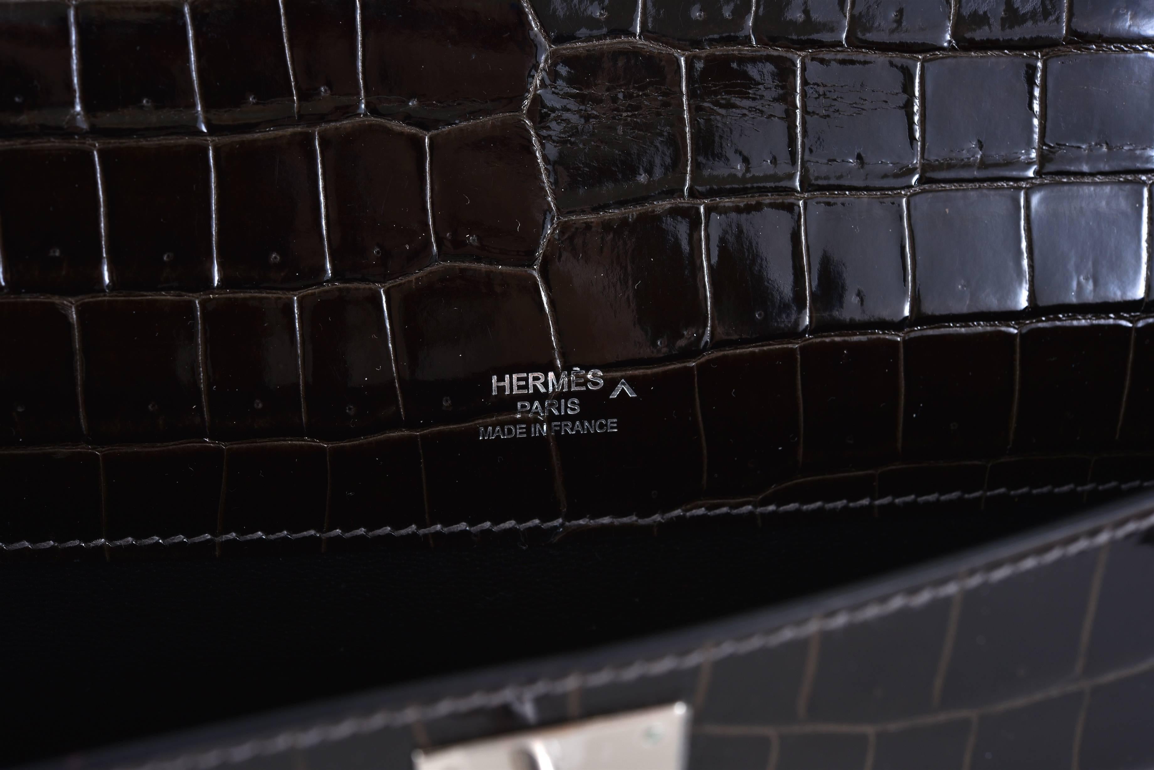 Hermes Kelly cut Graphite Porosus Crocodile Kelly Cut Clutch JaneFinds 3
