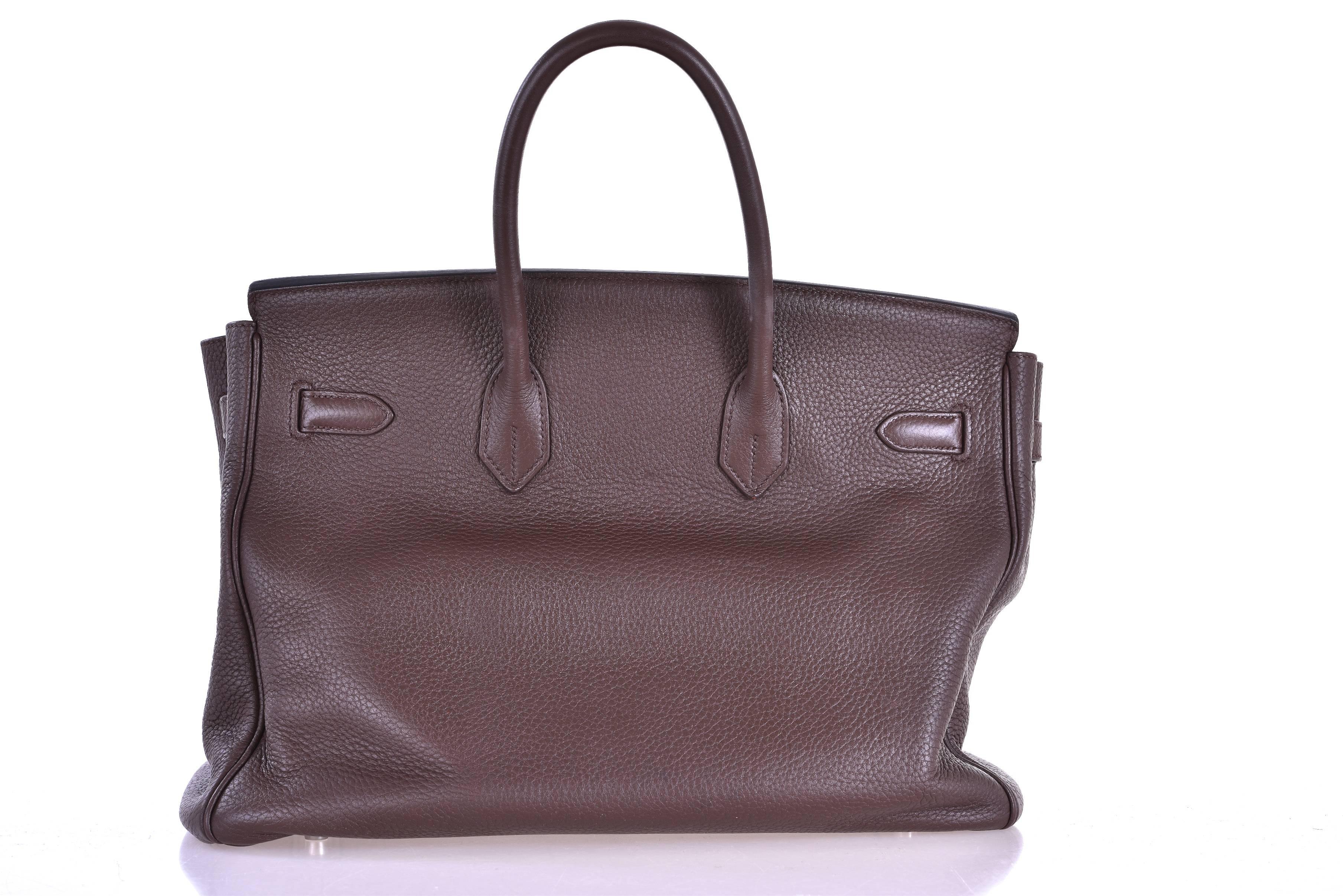 Hermes 35cm Birkin Bag Ebene Clemence Leather Birkin JaneFinds In Good Condition In NYC Tri-State/Miami, NY