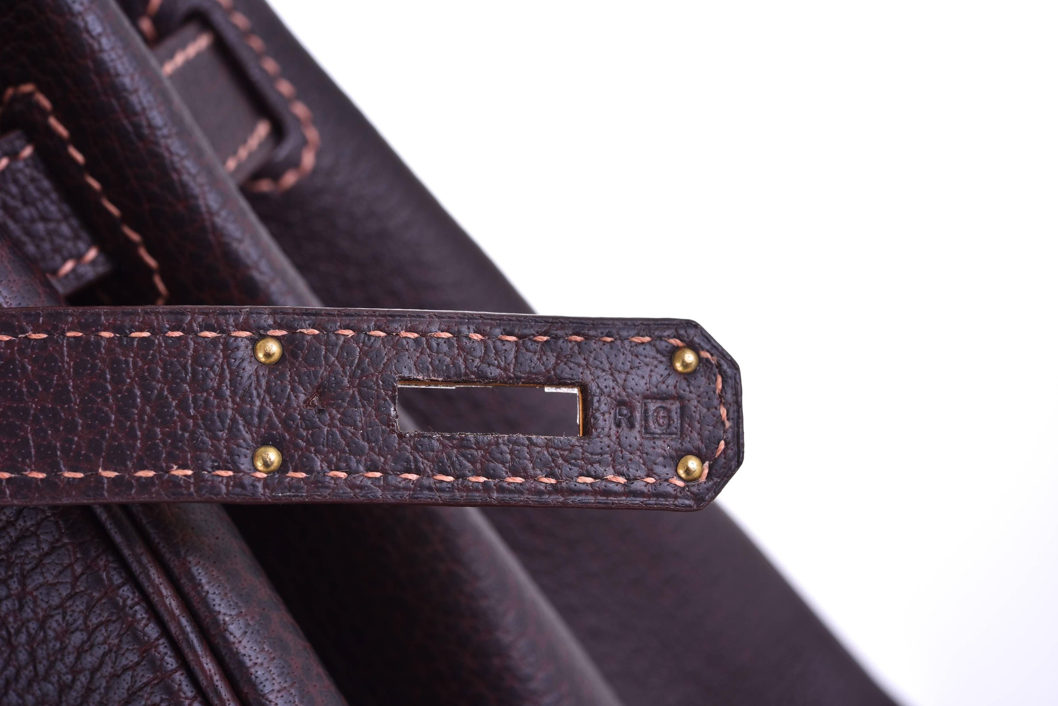 Black Hermes 35cm Birkin Bag Havanne Gold hardware Fjord Special Stitching JaneFinds For Sale