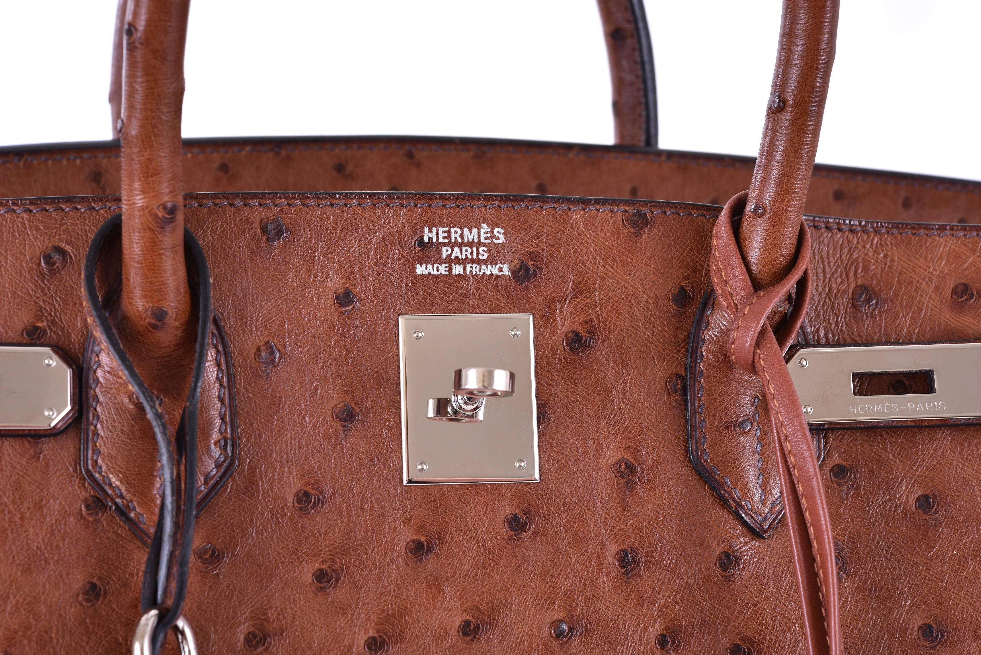 Women's or Men's Hermes 40cm Noisette Ostrich Birkin Bag with Palladium Hardware
