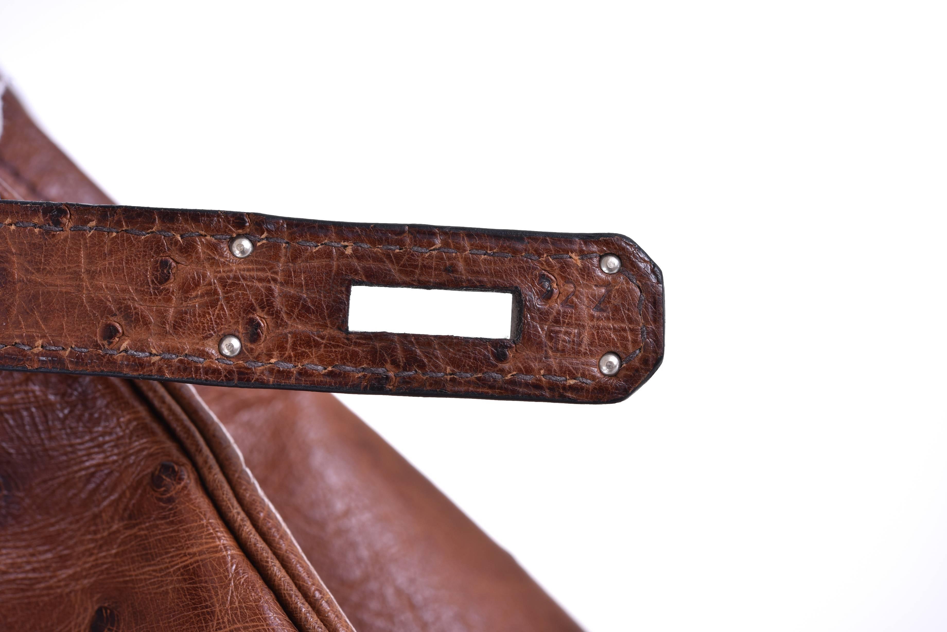 Brown Hermes 40cm Noisette Ostrich Birkin Bag with Palladium Hardware