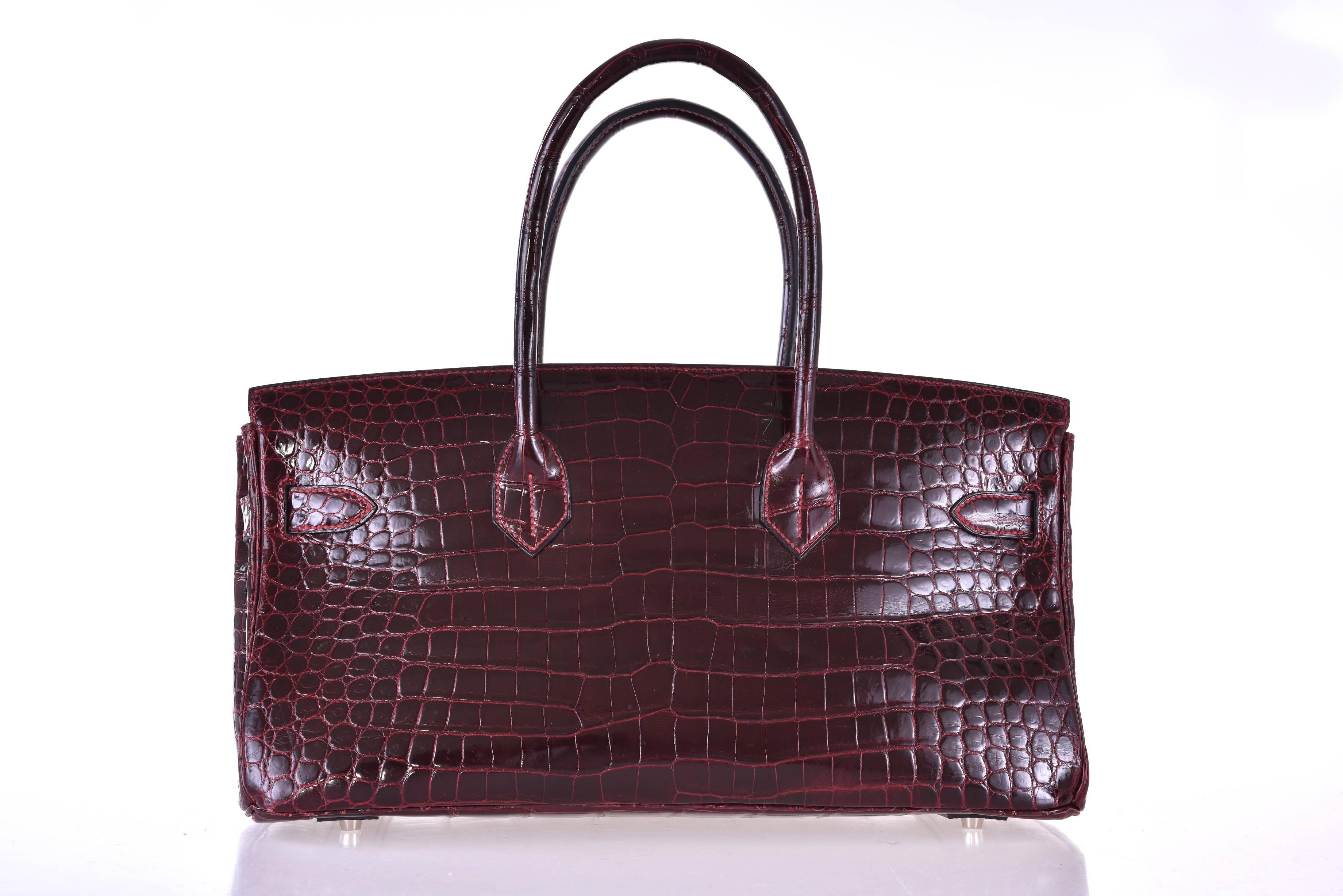 Hermes 42cm Shiny Bordeaux Porosus Crocodile JPG Shoulder Birkin Bag JaneFinds 1
