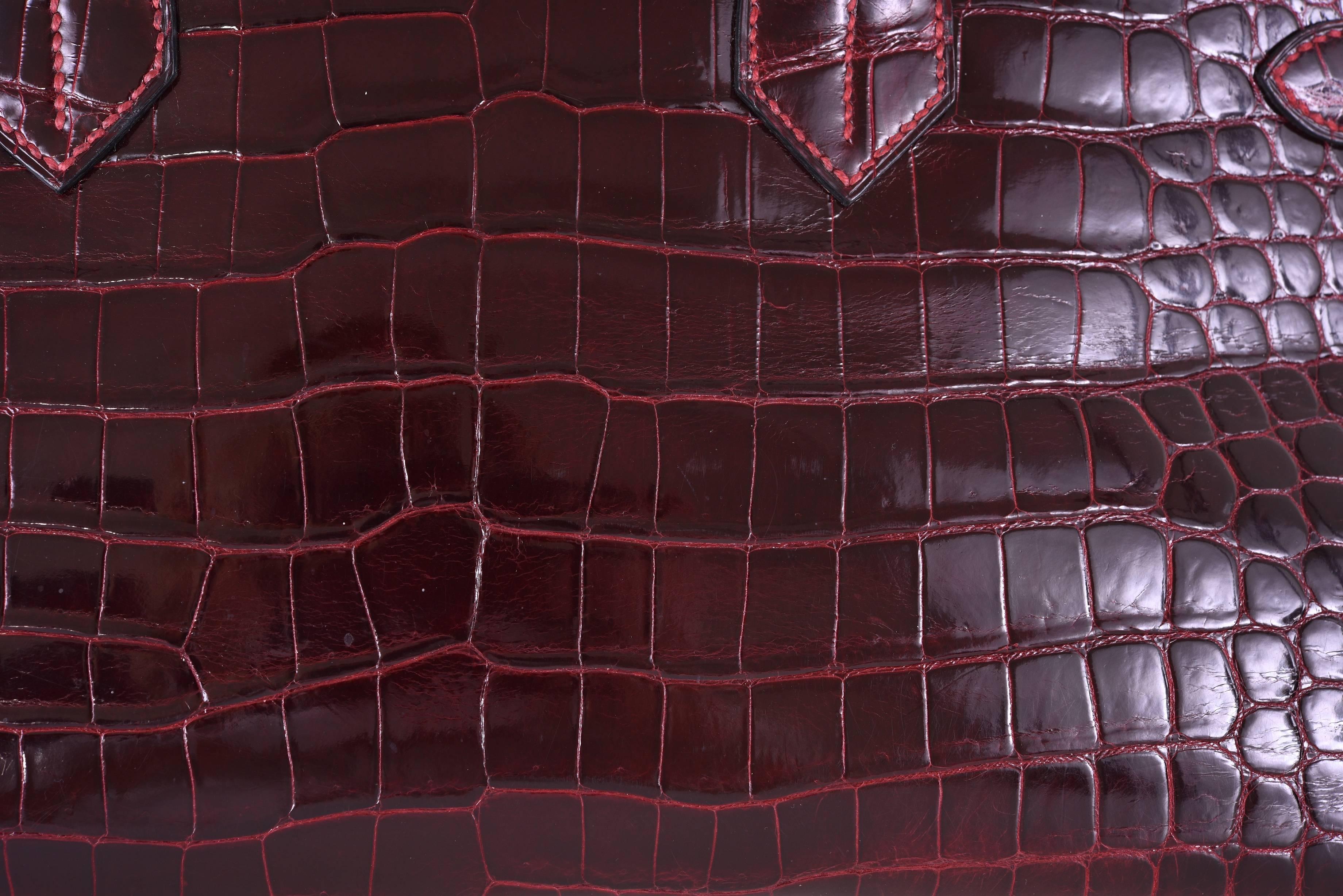 Women's or Men's Hermes 42cm Shiny Bordeaux Porosus Crocodile JPG Shoulder Birkin Bag JaneFinds