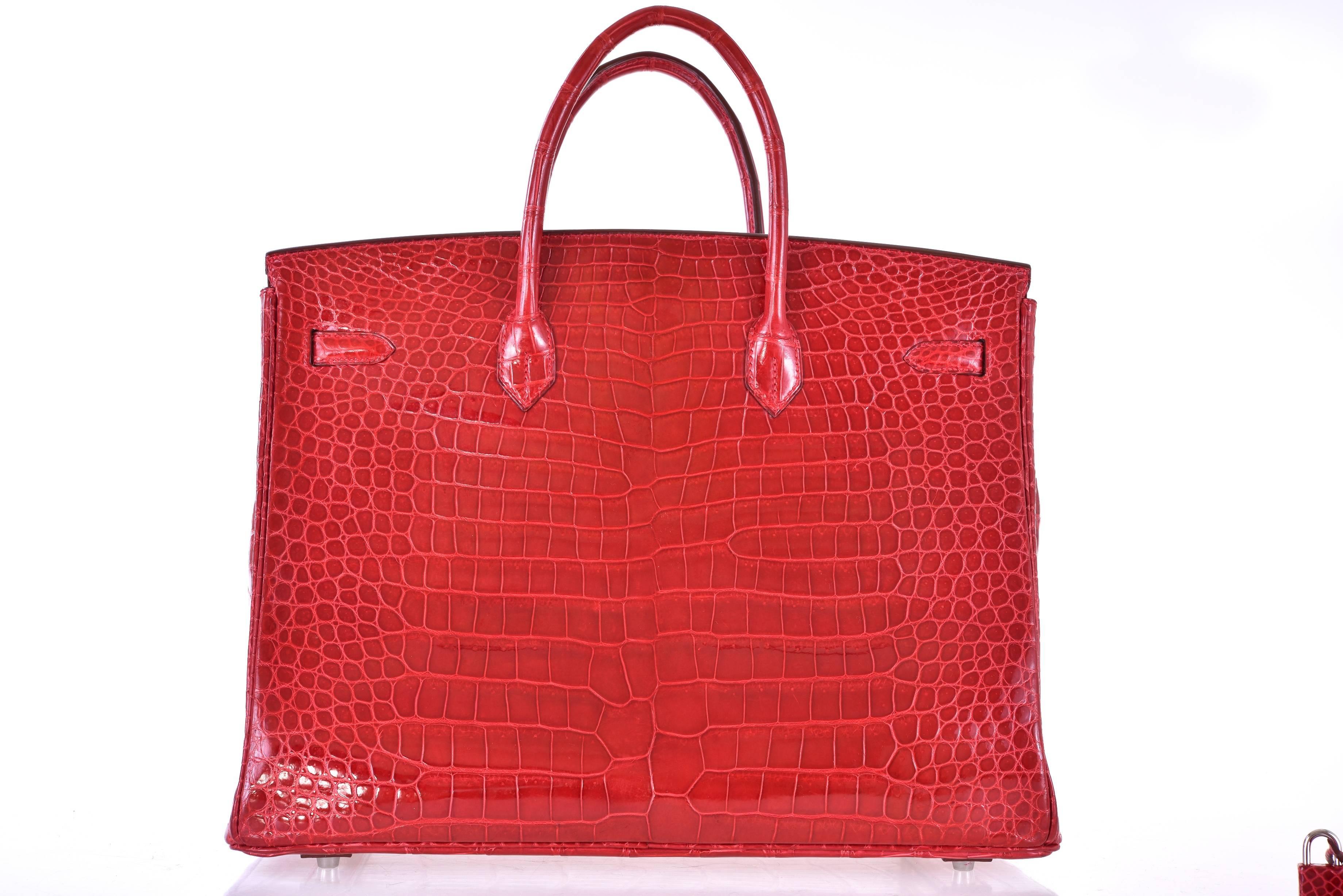 Hermes Birkin Bag 40cm Red Braise Porosus Crocodile JaneFinds For Sale 4